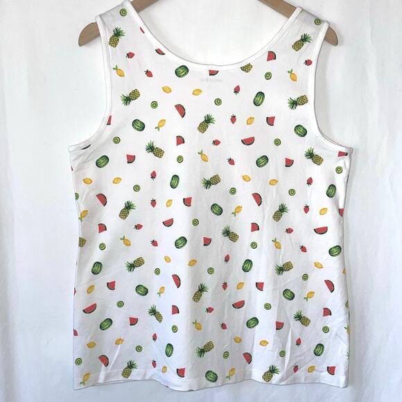 Lands End Womens Tank Top Scoop Neck White All Over Graphic Fruit Size Large - Picture 3 of 5